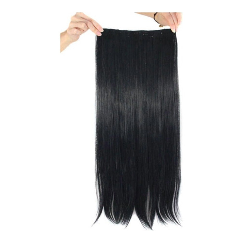 Extensiones De Cabello Largo Y Recto, Sintético 60 Cm. Clip. Negro