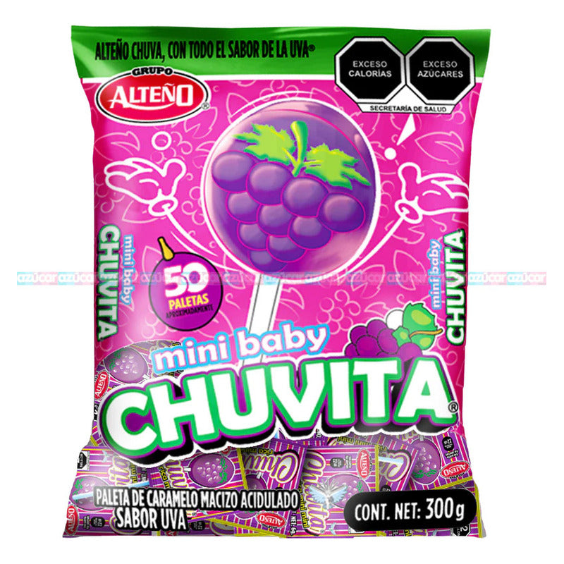 Paleta Mini Baby Chuvita Sabor Uva Alteño 50 Piezas