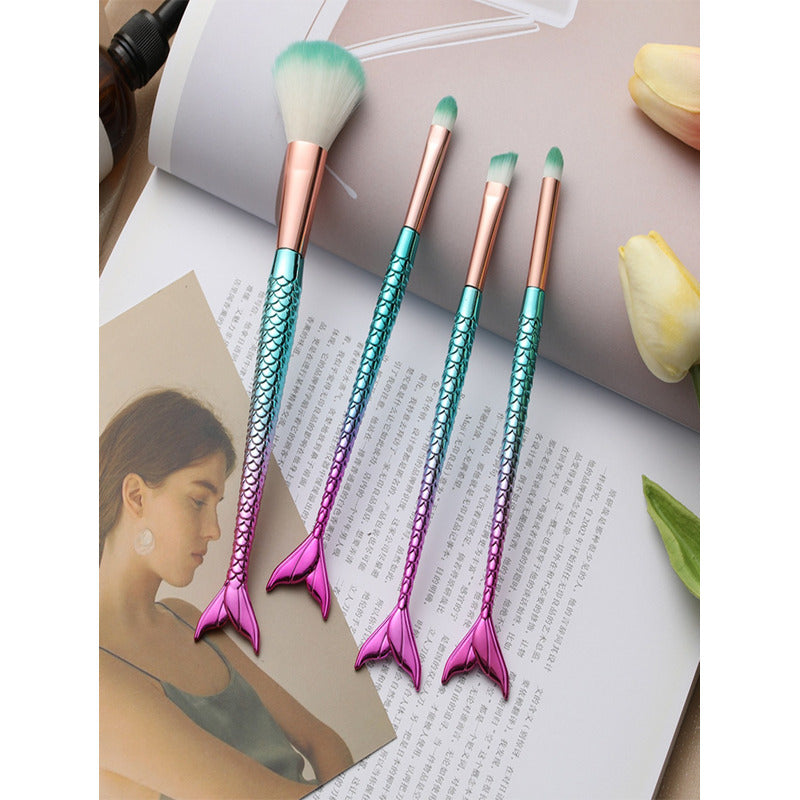 Brochas De Maquillaje Sirena Tornasol 4pz Pincel Sombra Ojos Multicolor