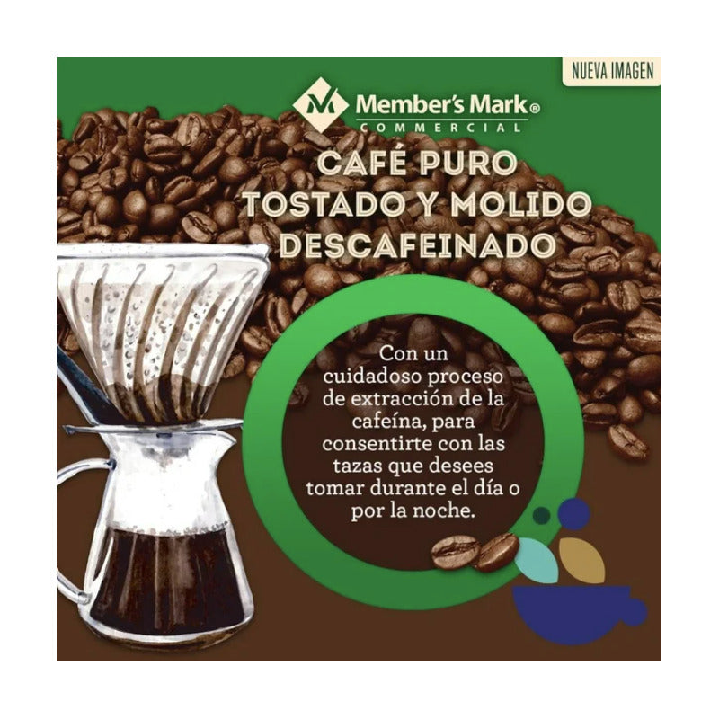 Pack 2 Cafe Tostado Y Molido Members Mark Descafeinado 1.2kg