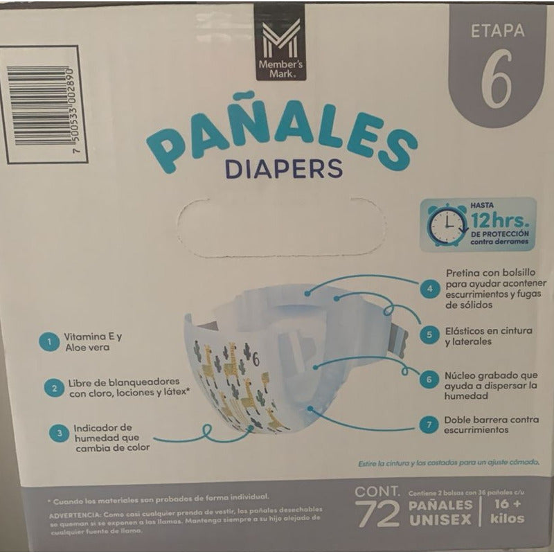 Pañales Unisex Etapa 6 Members Mark 72 Pzas