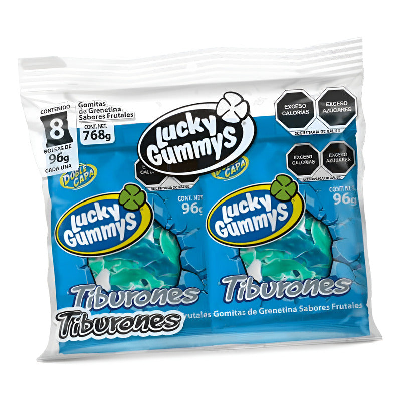 Lucky Gummys Tiburones Gomitas De Grenetina 8pz De 96g C/u