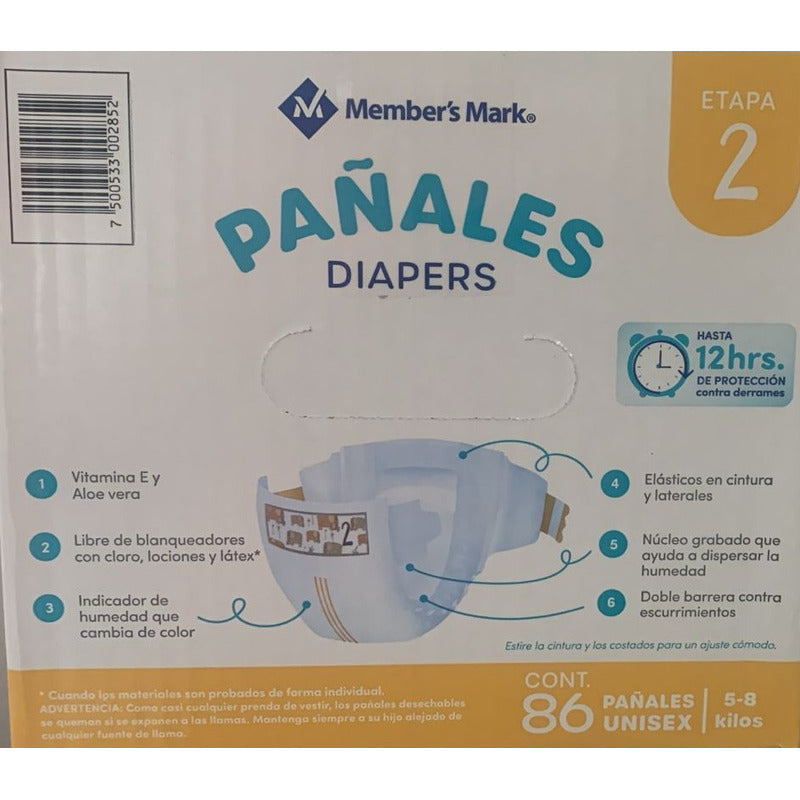 Pañales Unisex Etapa 2 Members Mark 86 Pzas Sin Género