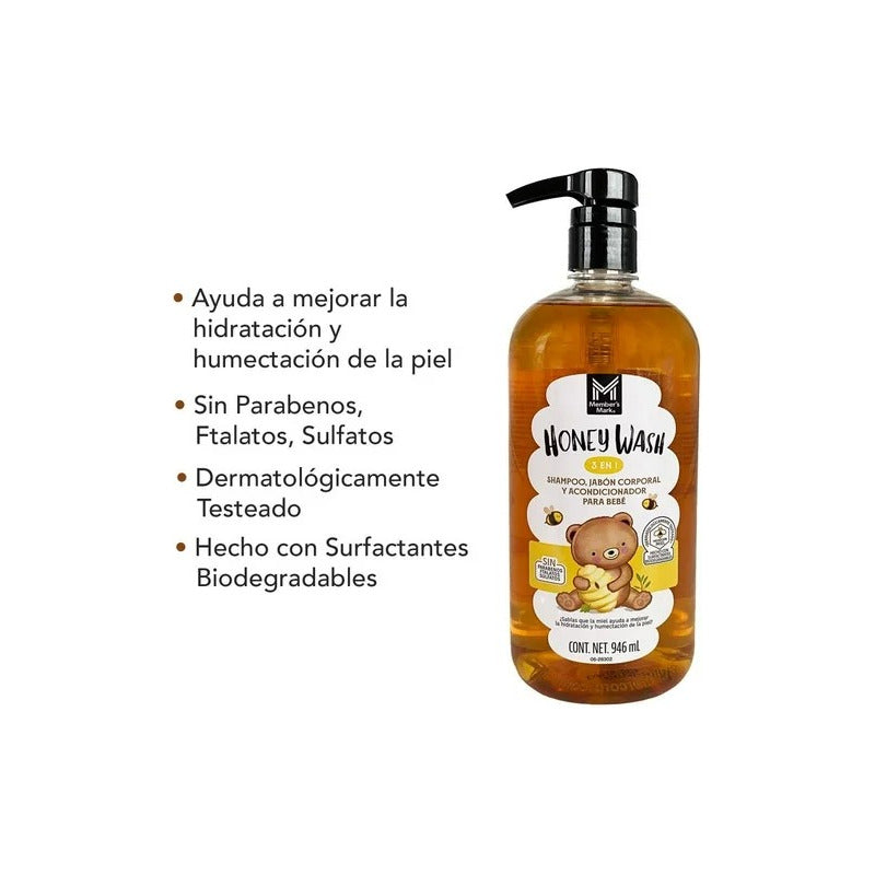 Shampoo De Miel Para Bebe Y Niños Honey 3 En 1 Members Mark 946 Ml