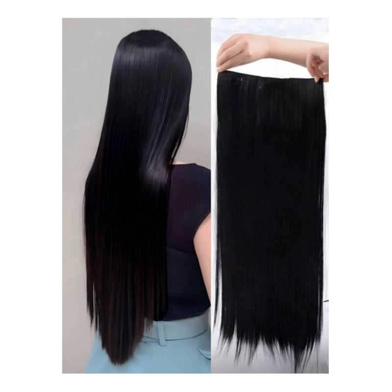 Extensiones De Cabello Largo Y Recto, Sintético 60 Cm. Clip. Negro