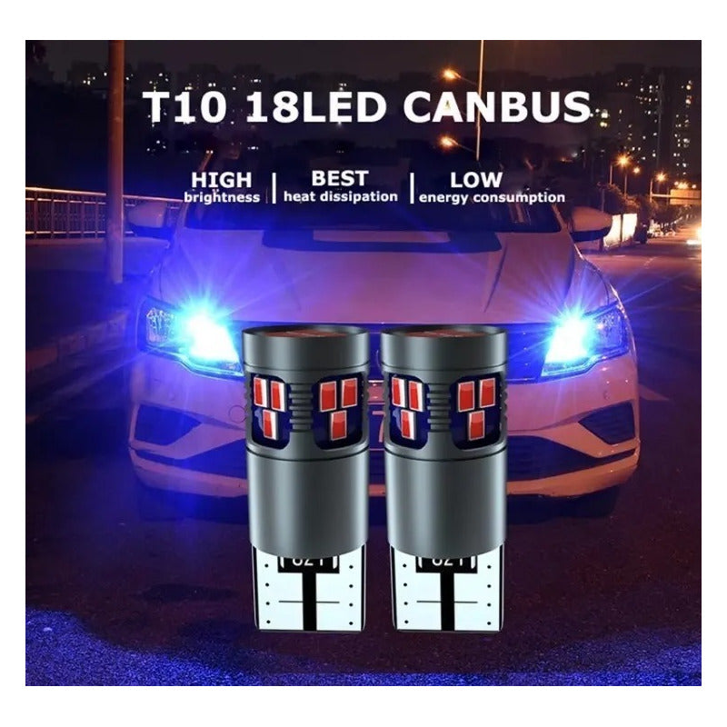 Par Foco Luz Led T10 Pellizco Canbus Iluminacion W5w 18smd