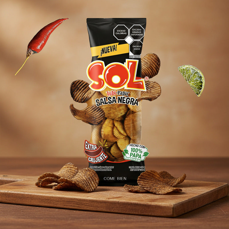 Papas Sol Tubi Papa Ondulada Crujiente Salsa Negra 100gr