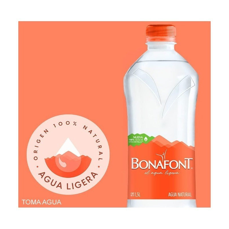Agua Natural Bonafont 12 Piezas De 1.5 Litros Purificada
