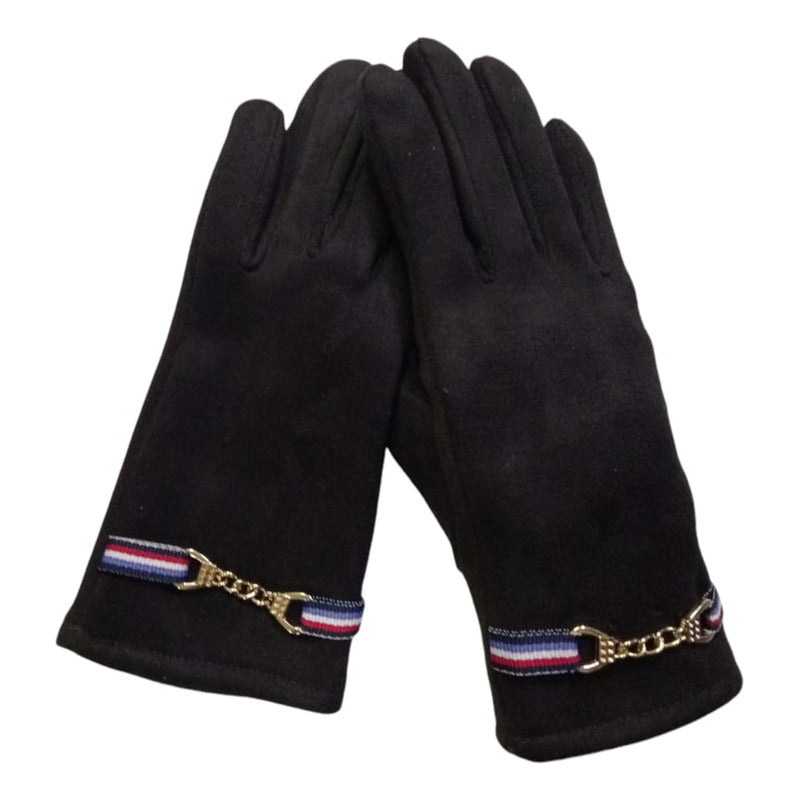 Guantes Para Dama Aterciopelado Con Broche Cadena
