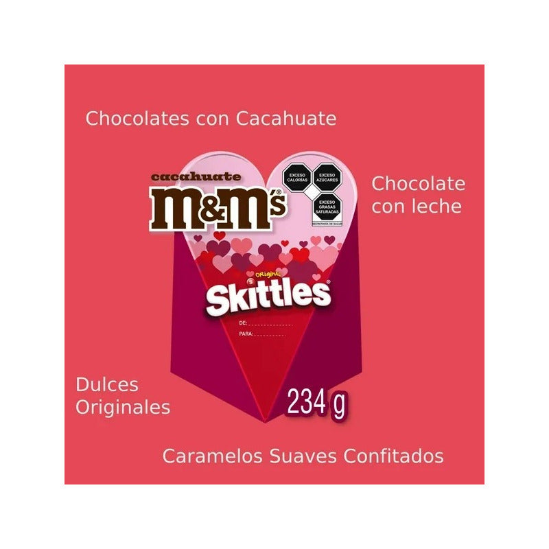 Caja De Chocolates M&ms Skittles Pack Corazon Valentine 234g