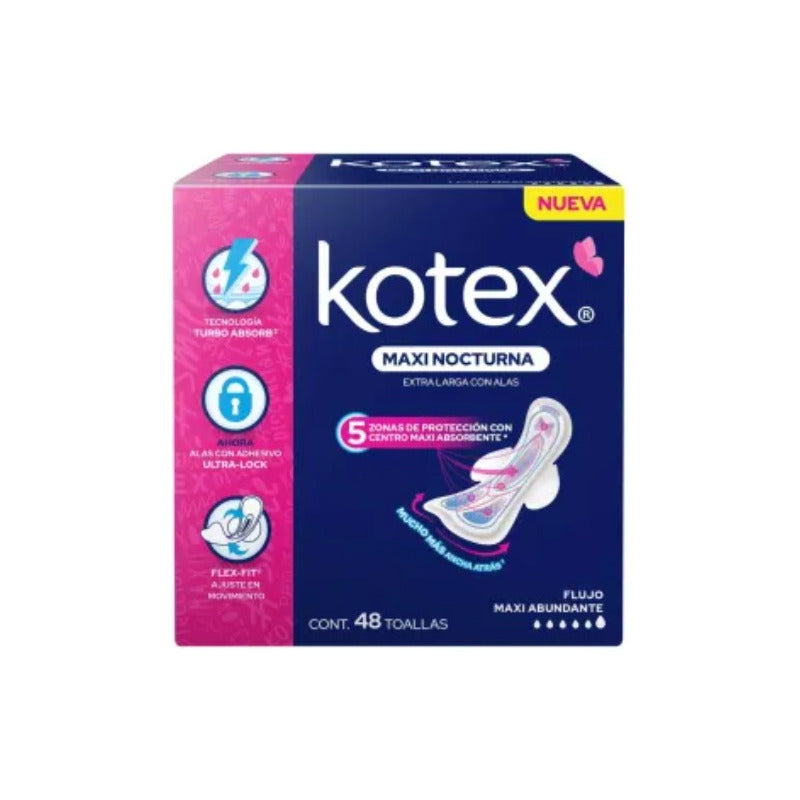 Toallas Kotex Femeninas Maxi Nocturna Con Alas 48 Piezas - Eurotruck Mexico