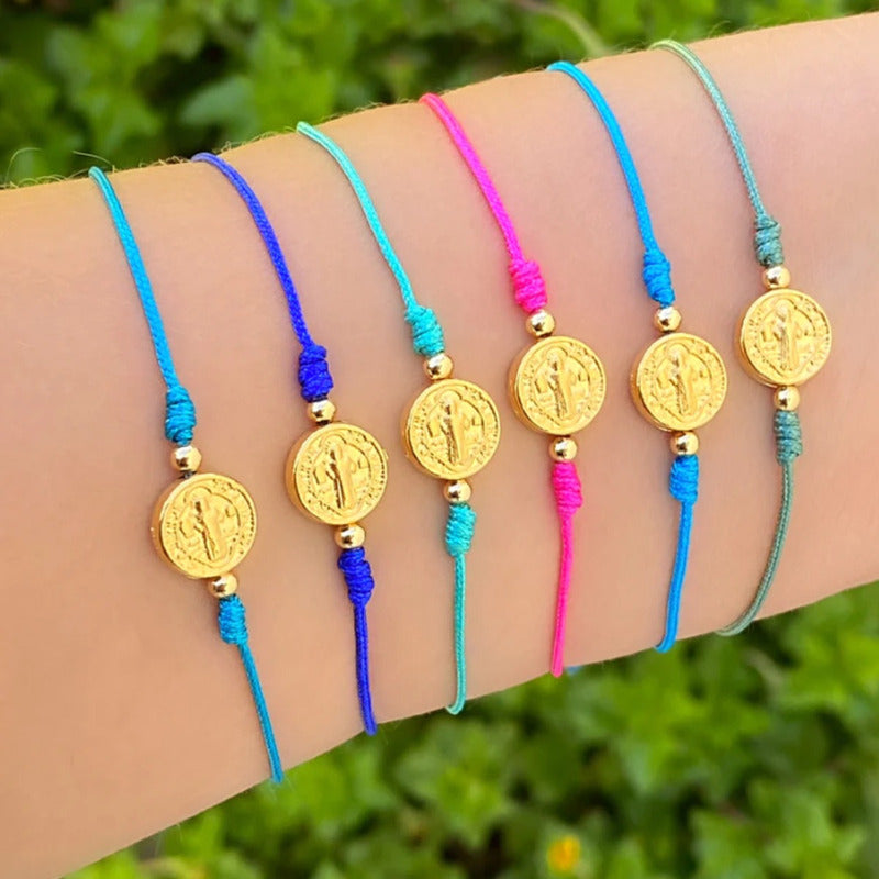 Pulsera Dije Dúo San Benito Mariposa, Cinta Ajustable Mujer Multicolor 10 Cm - Eurotruck Mexico