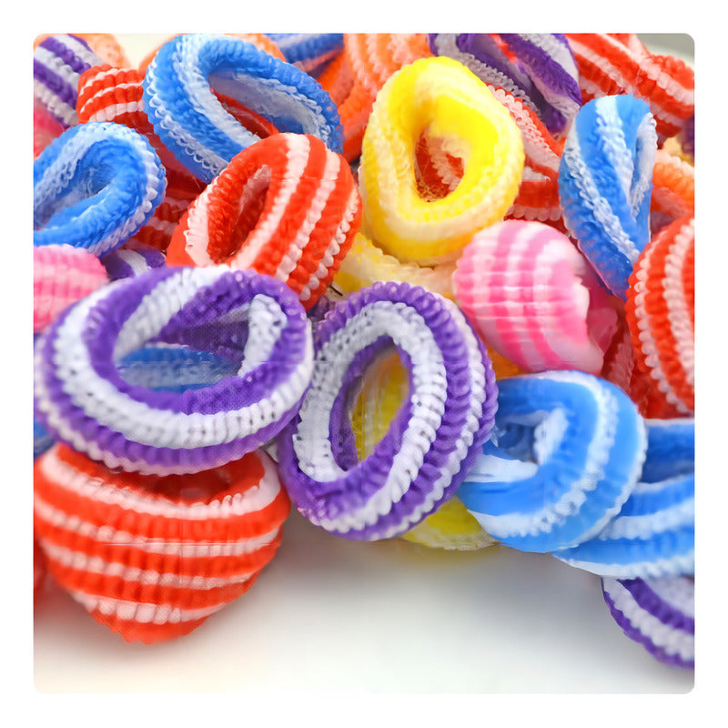 100 Mini Donitas Para Cabello, Banditas Peinados, Rayitas. Color Multicolor Rayitas