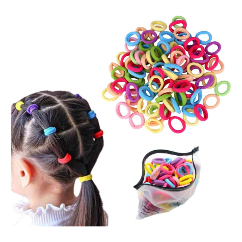 100 Mini Donitas Para Cabello, Banditas Peinados, Rayitas. Multicolor