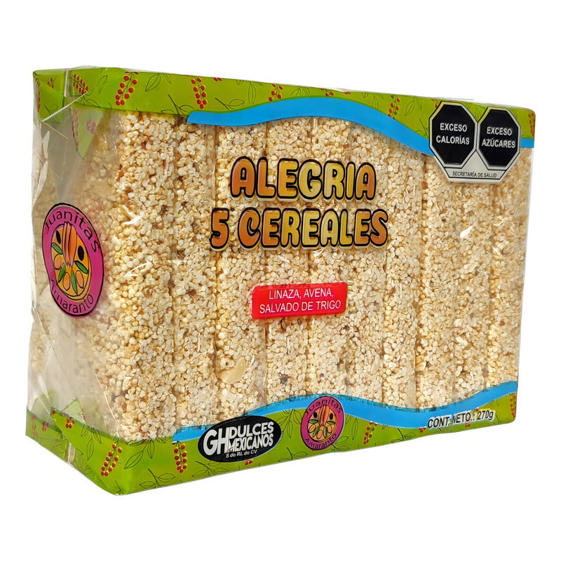 Barra De Amaranto Alegría 5 Cereales 10pz Juanitas Linaza