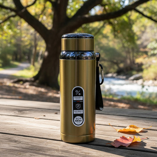 Termo Metalizado Hermetico Acero Inoxidable 800ml Color Dorado