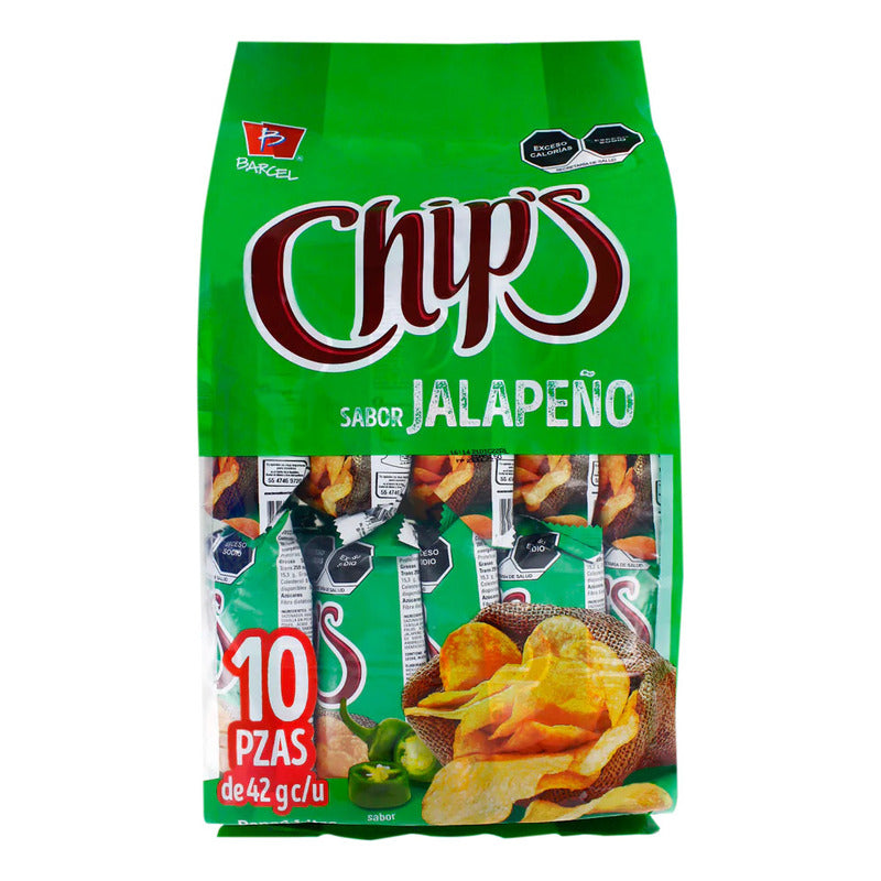 Papas Fritas Barcel Chips Jalapeño 10 Piezas De 42 G