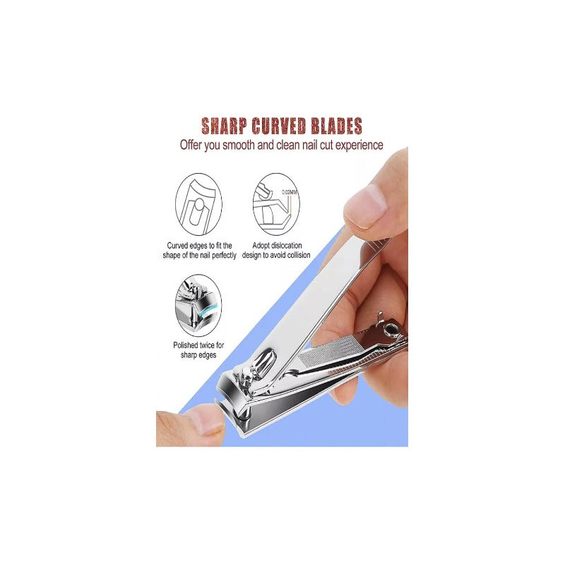 Kit 12 Corta Uñas Gde. Acero Inox Portatil, Unisex Manicura