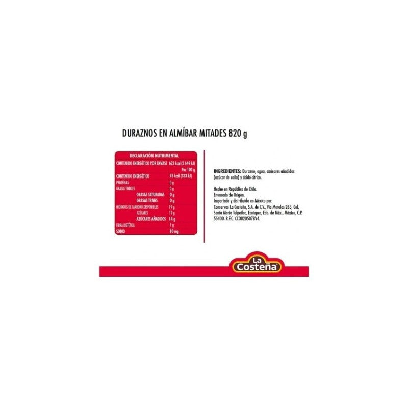 Durazno En Almibar 820 Gr La Costeña Mitades - Eurotruck Mexico