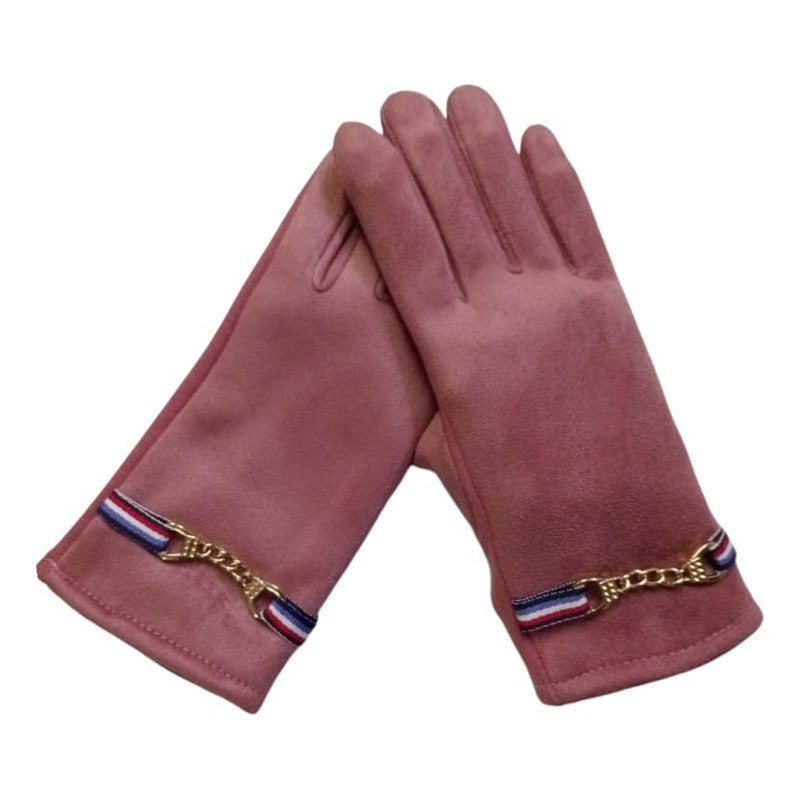 Guantes Para Dama Aterciopelado Con Broche Cadena