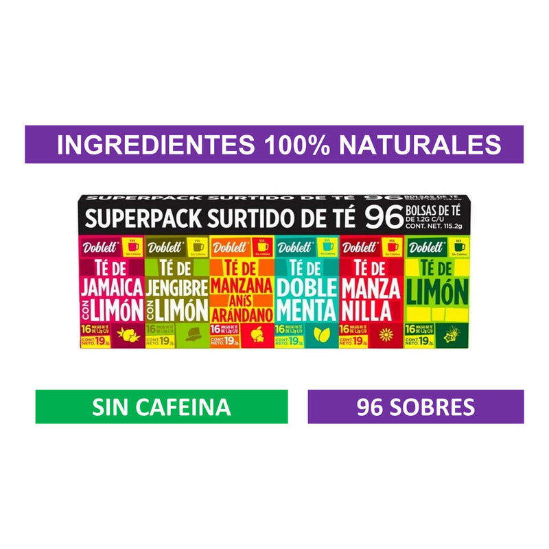 Té Surtido Doblett 96 Unidades De 6 Sabores Sin Cafeina