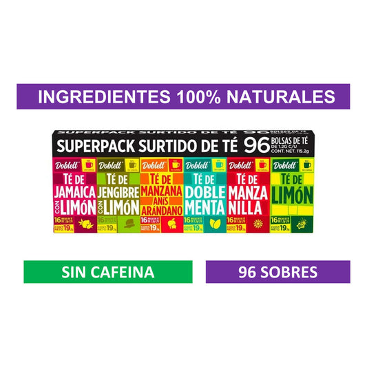 Té Surtido Doblett 96 Unidades De 6 Sabores Sin Cafeina
