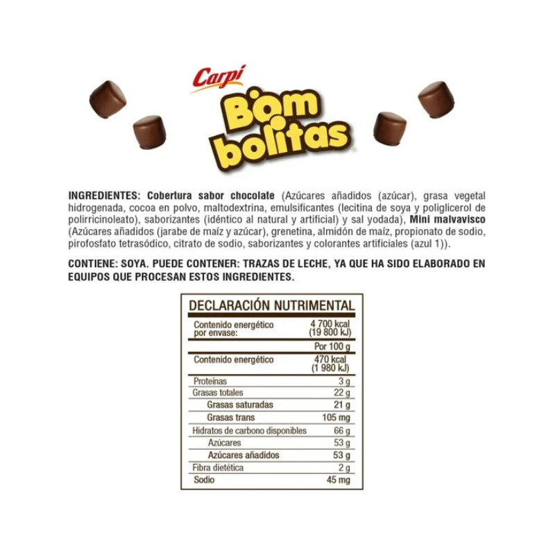 Carpi Bom Bolitas Malvavisco Cubierto De Chocolate 1kg Tapon - Eurotruck Mexico