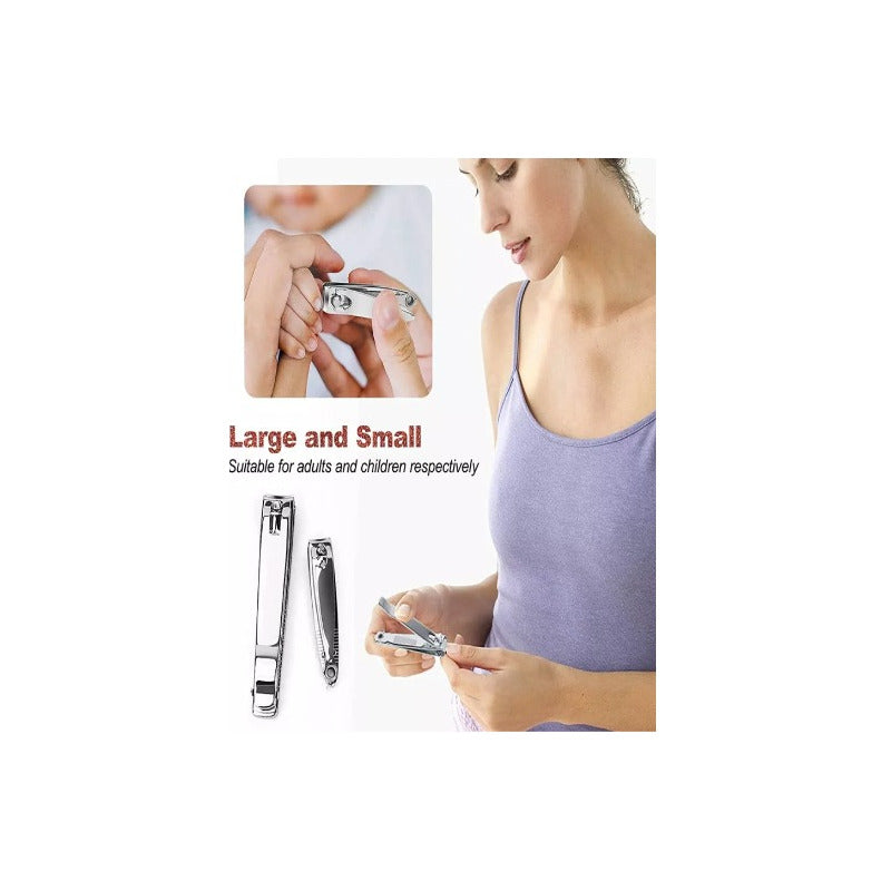 Kit 12 Corta Uñas Gde. Acero Inox Portatil, Unisex Manicura