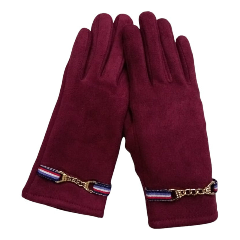 Guantes Para Dama Aterciopelado Con Broche Cadena