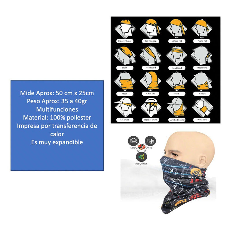 1 Bandana Mascara Bufanda Moto Tactico +200modelos Italika Multicolor Estampado