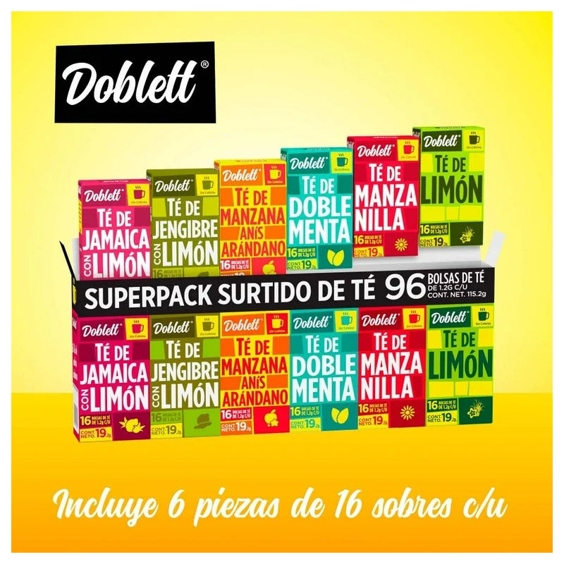 Té Surtido Doblett 96 Unidades De 6 Sabores Sin Cafeina