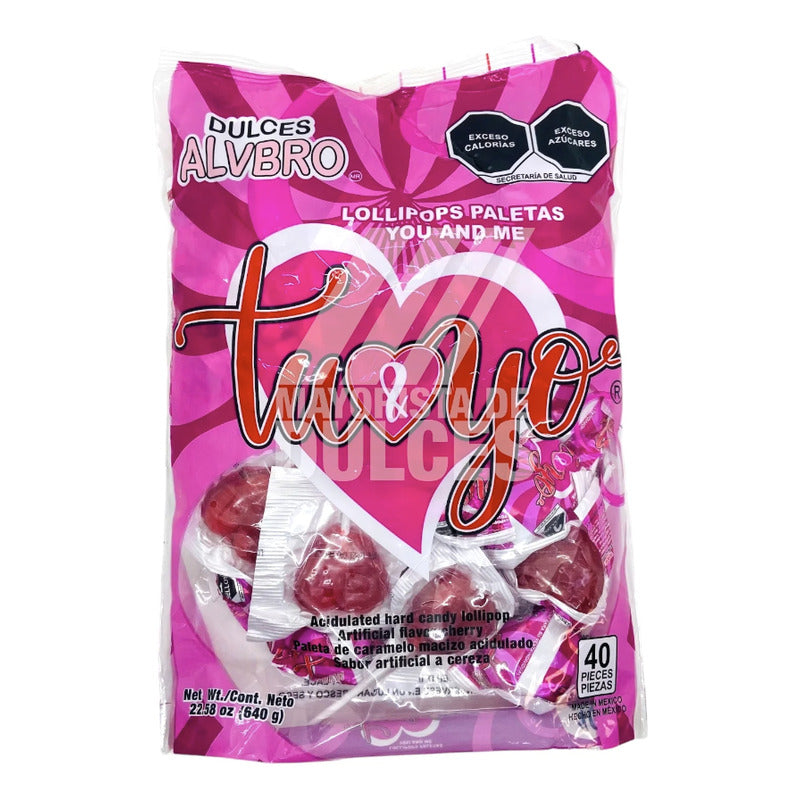 Paleta Tú Y Yo  Caramelo Macizo Cereza Corazon Alvbro 40 Pzs - Eurotruck Mexico