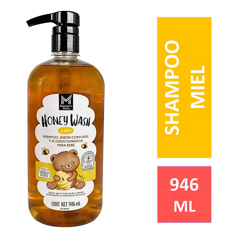 Shampoo Honey Wash Para Bebe 3 En 1 Members Mark 946 Ml