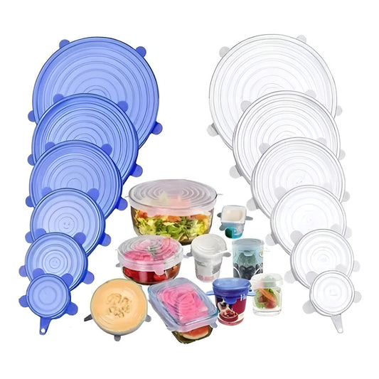 Tapas Elasticas Silicona Reutilizables Ajustable 6 Pz Comida Color Rosa Chicle Liso