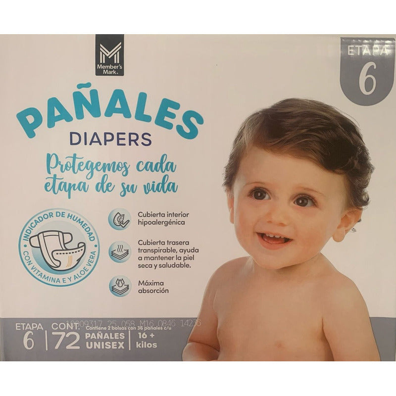 Pañales Unisex Etapa 6 Members Mark 72 Pzas