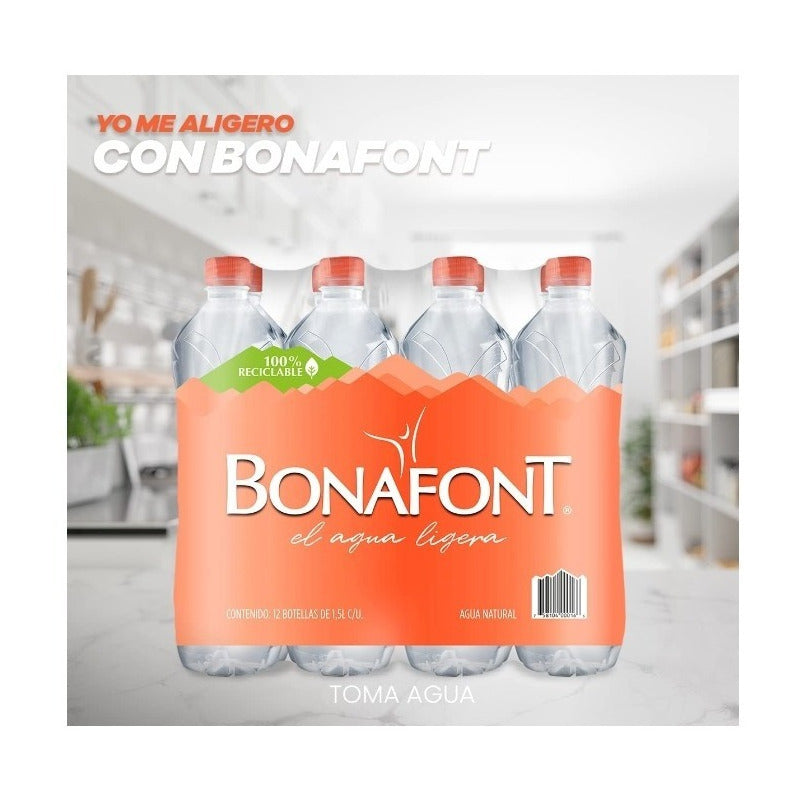 Agua Natural Bonafont 12 Piezas De 1.5 Litros Purificada