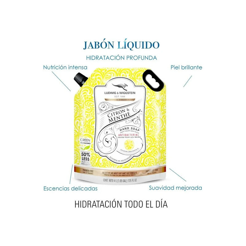 Jabon Liquido Para Manos Limon Menta Ludwig & Wiggstein 4 L