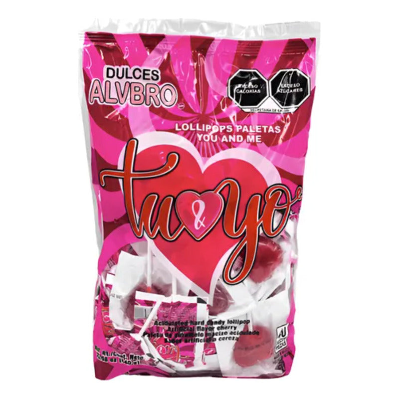 Paleta Tú Y Yo  Caramelo Macizo Cereza Corazon Alvbro 40 Pzs - Eurotruck Mexico