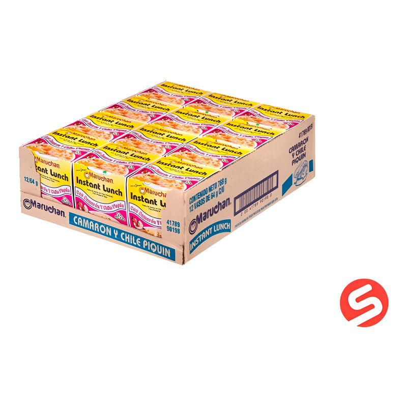 Caja Sopa Instantánea Maruchan Camarón Y Chile Piquín 12 Pz