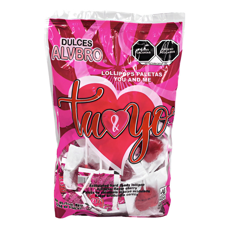 Paleta Tú Y Yo  Caramelo Macizo Cereza Corazon Alvbro 40 Pzs - Eurotruck Mexico