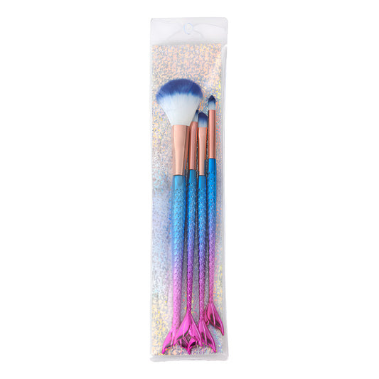 Brochas De Maquillaje Sirena Tornasol 4pz Pincel Sombra Ojos Multicolor