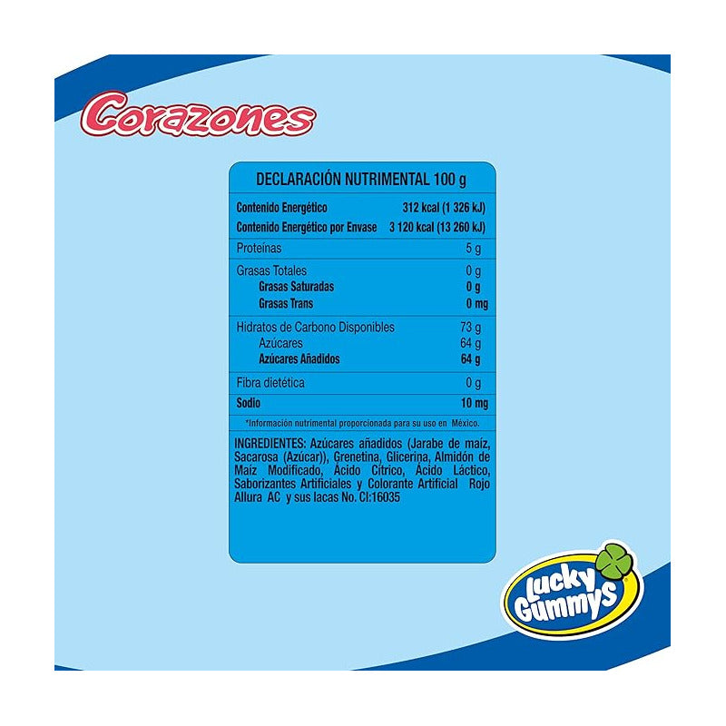 Lucky Gummy Corazones Gomitas De Grenetina Paquete De 8 Pz De 96g C/u