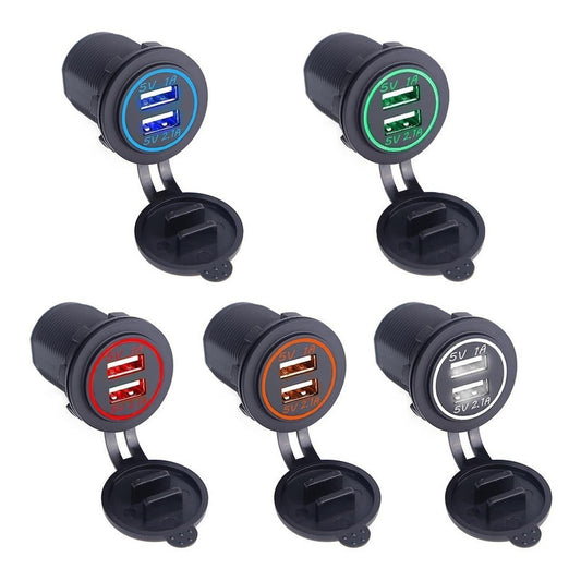 Cargador Usb Doble Led Moto Auto Celular Carga Rapida 50pz Blanco