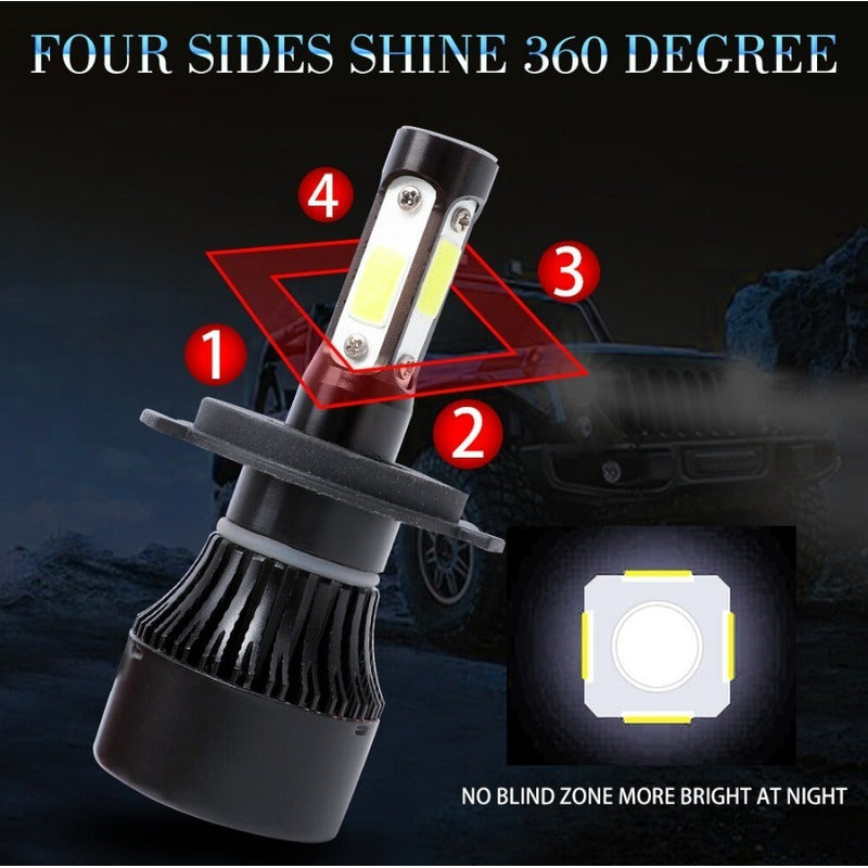 Kit Led 2 Piezas Focos Led H7 H4 9007 X7 4 Lados 8 Mil Lumen