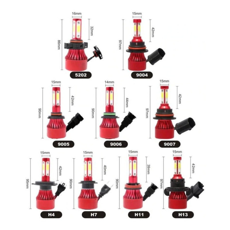 Kit Led 2 Piezas Focos Led H7 H4 9007 X7 4 Lados 8 Mil Lumen