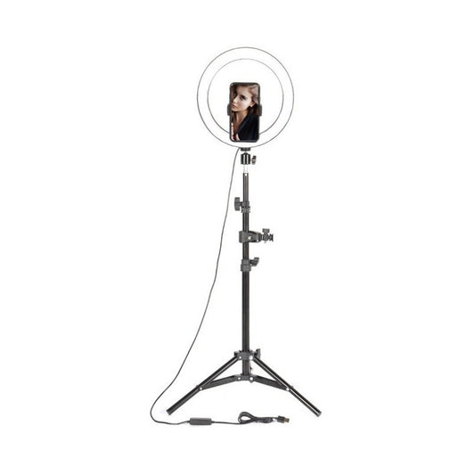 Aro Anillo De Luz Led 26 Cm Regulable 10 Pulgadas Con Tripie Negro Blanco Frío