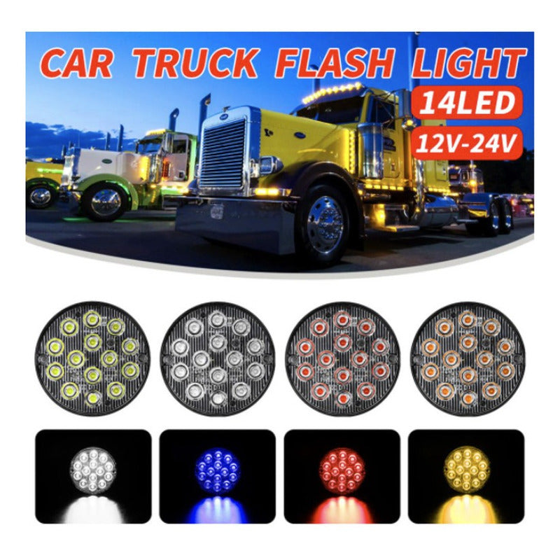 Lateral Barra Estrobo Alta Baja 14 Led 12 24v Redondo 1pz - Eurotruck Mexico