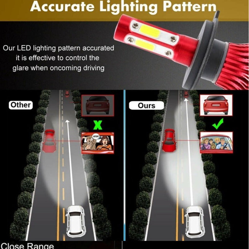 Kit Led 2 Piezas Focos Led H7 H4 9007 X7 4 Lados 8 Mil Lumen