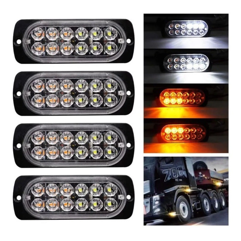 Lateral Faro 12 Led 4pz Barra Estrobo Patrulla 16 Funciones Multicolor