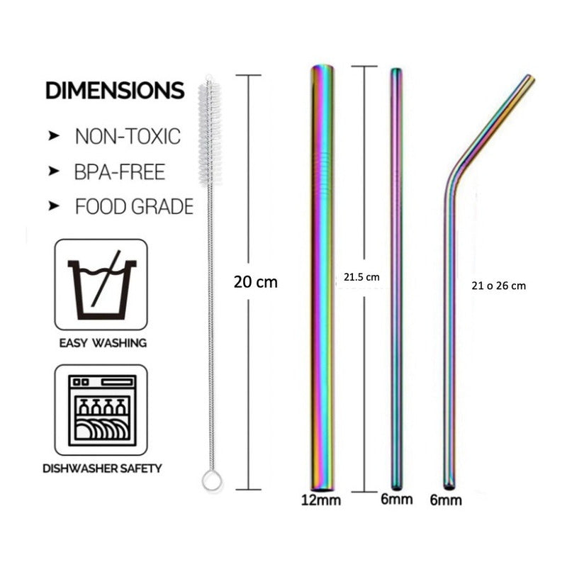 60 Set 3 Popotes Acero Inox Metalico Reusable Colores  A Elegir